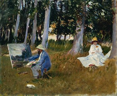 Картина на Клод Моне край гора (1885) от Джон Сингър Сарджънт - Claude Monet Painting by the Edge of a Wood (1885) by John Singer Sargent